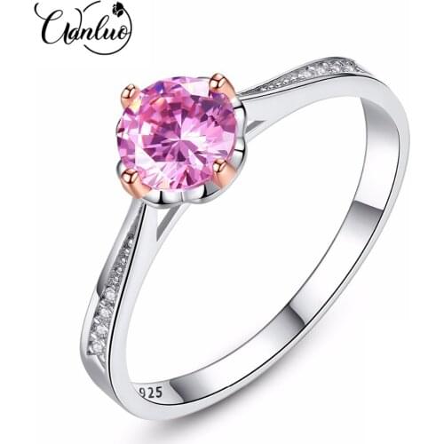 WANLUO Pink Zircon Female Finger Rings Romantic 925 Sterling Silver Women Wedding Engagement Ring S925 Fine Jewelry for Women