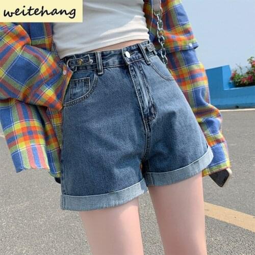 Womes Fashion Denim Shorts Classic Vintage High Waist Blue Wide Leg Shorts Women Casual Loose Jeans Summer Ladies Shorts 411