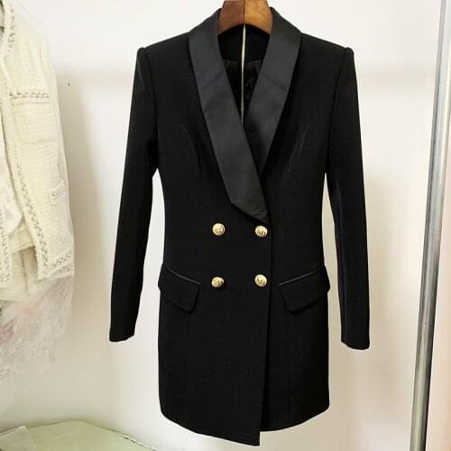 Free Shipping 2021 Autumn Designer Fashion Blazer Dress Women Elegant Double Breasted Shawl Collar Saint Slim Dresses Formal