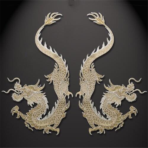 AHYONNIEX Golden Silver Pairs Dragon Costume Patch Costume National Decoration Applique DIY Craft Hand Sewing Cloth Stickers
