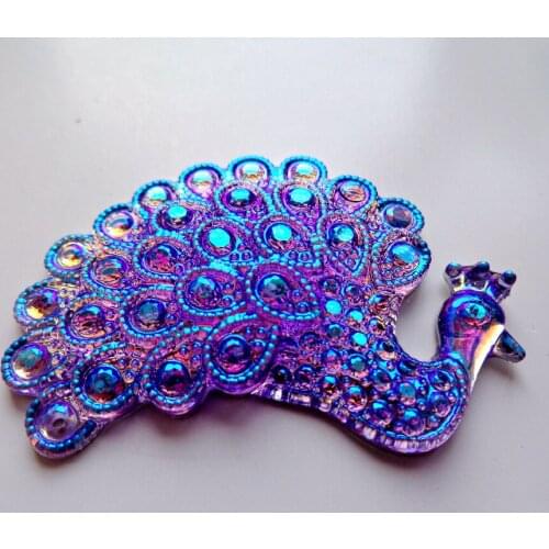 10pcs new fashion style sew on big crystls peacock shape 48*33mm flatback purple rhinestones 2 holes gem stone for dress