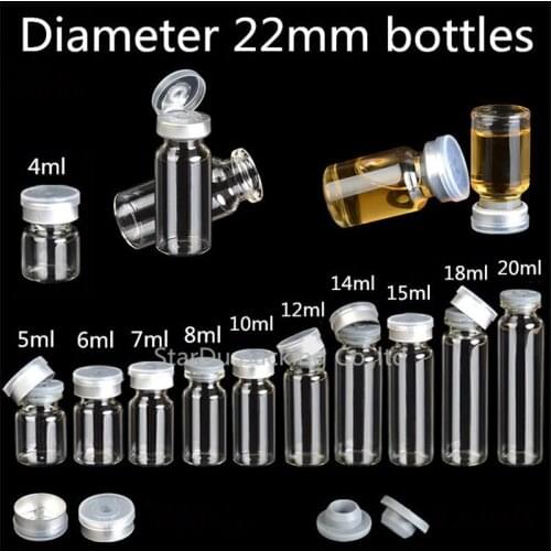 100Pcs/lot diameter 22mm 4ml 10ml 15ml 20ml Clear Injection Glass Vial With Flip Off Cap, 1/3oz Glass Bottles