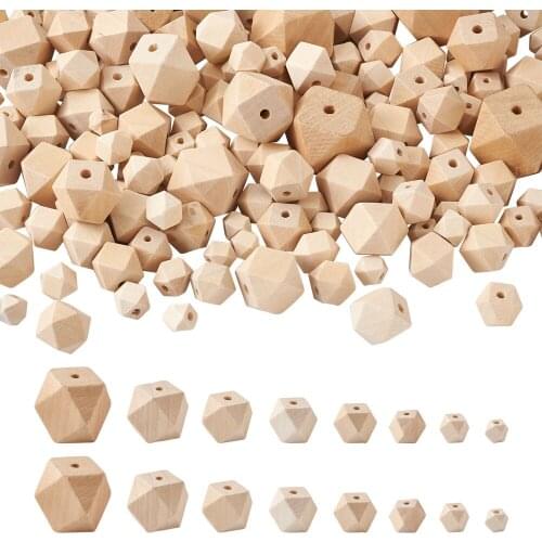 145pc Grass Tree Polygon Wood Beads Octagonal Loose Bead Star Cut Round Spacer Bead for Jewelry Making Wooden Craft Bracelet DIY