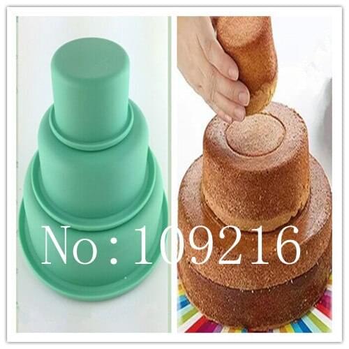3pcs/set 6.7/4.7/2.9inch 3-Layer Circle Green Good Quality 100% Food Grade Silicone Cake/Pizza/Bread Baking Pan DIY mould