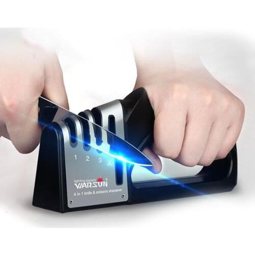 4 in 1 Knife Sharpener Diamond Coated&Fine Rod Knife Shears and Scissors Sharpening stone System Stainless Steel Blades