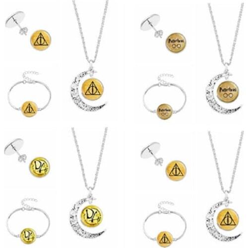 Harri 9 3/4 Time Turner Necklace Earrings Hermione Potter Deathly Hallows Bracelet for Women Gift