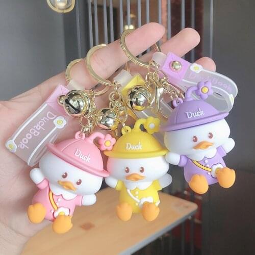 Cartoon Sitting Duck Doll Keychain Cute Backpack Duck Animal Keyring Women Gilr Car Bag Pendant Key Holder Gift