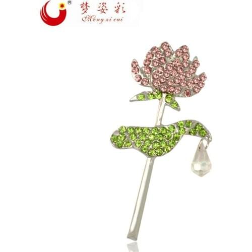 CAIZI New Design Women Rhinestone Lapel Pin Flower Brooch white Broches Drop Pendant Bouquet Crystal Broshes Wedding Jewelry