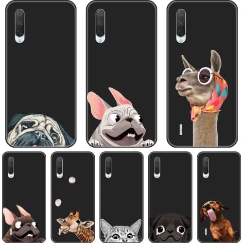 Pug Dog Cat Alpaca Kawaii Cute Black Phone Case For Xiaomi Mi 9 SE 9T PRO Cases For Xiaomi Mi A3 8 PRO Silicone Back Cover