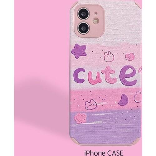 Cute Pink English Word Phone Case For iPhone 11 12 Pro Max Mini SE2 6 7 8 Plus XS 6S X XR Woman Cases Star Soft Leather Cover