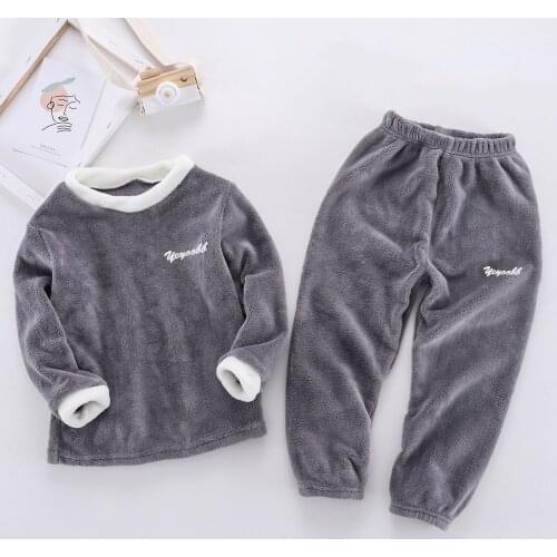 2021 Childrens Warm Suit Autumn Winter Thickened Boys And Girls Coral Velvet Pajamas Home Clothes