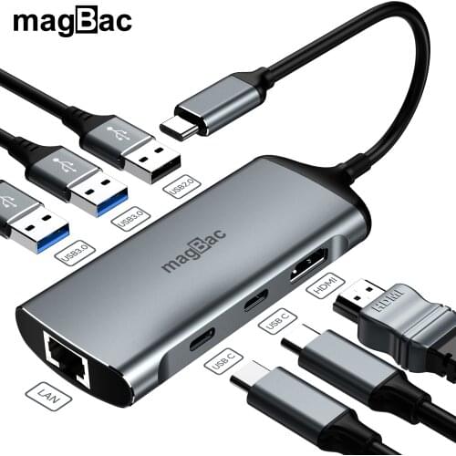 USB Hub 8-in-1 2 Type C C02 Laptops Dock Station 4K HDMI RJ45 2 USB 3.0 Dual Monitor USB C HUB Docking Station PC Accessories