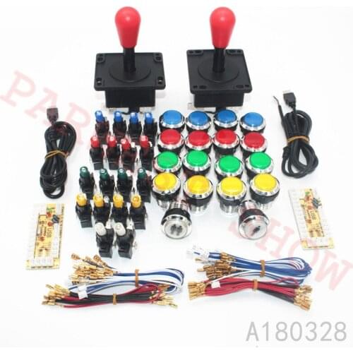 2PCS Happ Style Joystick with Red/Black ball+18PCS 12V Chrome Illuminted push button+2PCS USB Controller for 2Player Game Kits