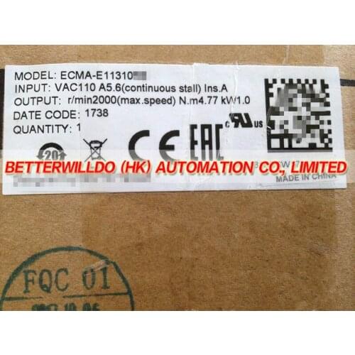 ECMA-E11310RS ECMA-E11310SS NEW IN BOX AC ServoMotor 1.0KW 2000rpm 4.77Nm 130mm 1 Year Warranty