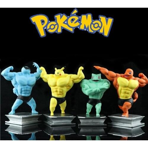 Pokemon Muscle Pikachu Anime Figures Bulbasaur Charmander Squirtle Statue Model PVC Figurine Toys Strong Doll Cartoon Brinquedos