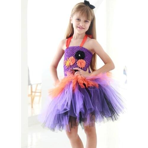 Purple Black Spider Witch Girls Halloween Costume Tutu Dress Kids Carnival Costume 2021 Cosplay Clothes for Girls Tulle Dress
