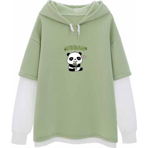Graphic Hoodies Streetwear Fake Two Piece Top Korean Fashion Clothing for Womens Aesthetic Clothes Harajuku Pullover Sweatshirt