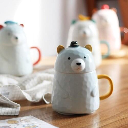 Mumuxiong personality creativity with cover cute cartoon household water cup with cover spoon lovers Ceramic Cup Mug