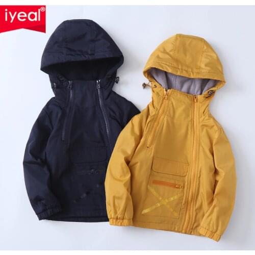 IYEAL Children Boys Hooded Windproof Jacket Double Zipper Fleece Lined Coats With Pocket Kids Outdoor Windbreaker for 3-8 Years
