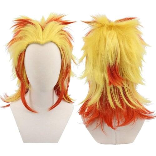 Best Sale Cosplay Demon Slayer Anime Short Wig Character Purgatory Apricot Shouro Wig Blade Yellow-Red Short Cosplay Wig