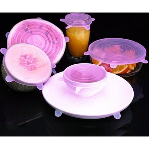 6Pcs/Set Reusable Sealing Cover Fresh Keeping Heat-resistant Flexible Silicone Round Shape Pink Food Wrap Lid for Kitchen