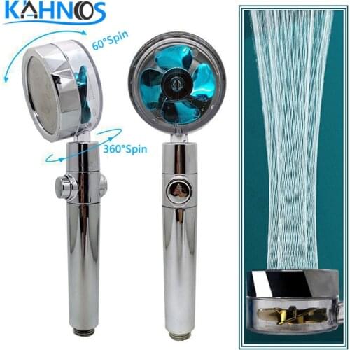 Shower Head Water Saving Flow 360 Degrees Rotating With Small Fan Abs Rain High Pressure Spray Nozzle Bathroom Accessories Turbo