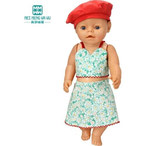 Doll clothes for 43cm toy new born doll accessories sky blue T-shirt shorts hair band and baby pacifier