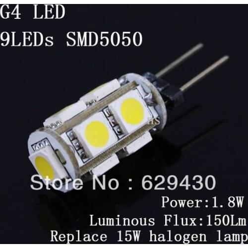 Wholesale - Free Shipping 1.8W 9LEDs Led Bulb Lamp G4 Led 12v Dimmable SMD5050 360deg
