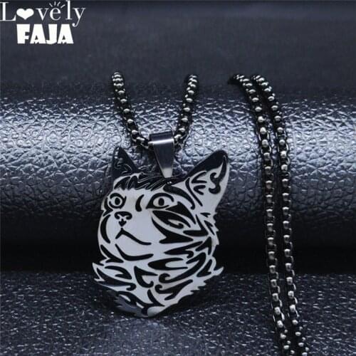 Cat Necklace Black Color Long Necklace Men/Women Stainless Steel Jewelry cadenas de acero inoxidable para mujer N20356