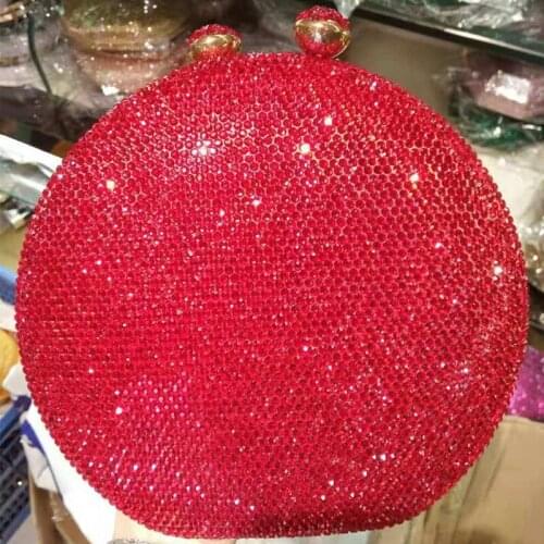 Red Diamond Clutch Bag Circle--Shaped Luxury Small Crystal Evening Clutches New Elegant Celebrities Diamond Dinner Banquet Bags