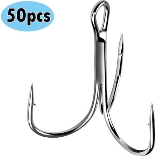 50pcs/ Set 8# 6# Anchor Treble Fishing Hooks Barbed Fishhooks Treble Fishing Hook Silver Sharpe Triple Hooks Sea Fishing Tackles