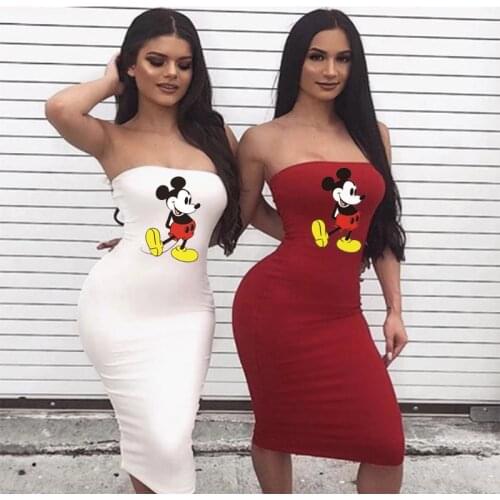 Disney Mickey Mouse sexy tight-fitting bag hip dress summer new style sleeveless wrapped chest long fashionable beach dress
