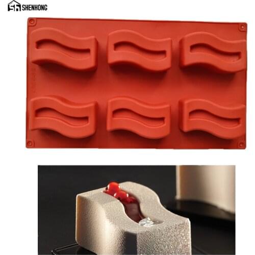 SHENHONG Bend the Rectangle 3D Cake Mousse Mold Silicone Chocolate Mould Art Pan Bakeware Dessert Moule Baking Pastry