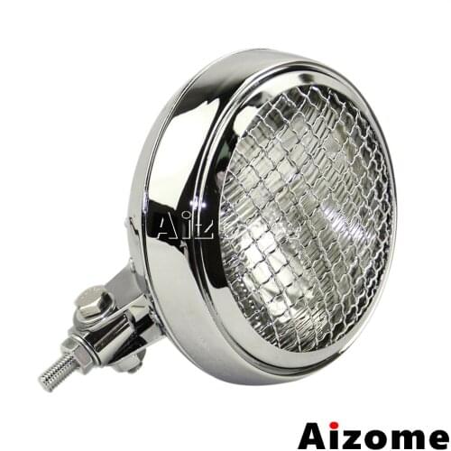 Universal Chrome Motorcycle 5 3/4" Custom Headlight For Harley Honda Yamaha Suzuki Cafe Racer Cruiser Mesh Grill Headlamp