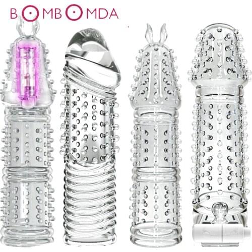 Adult Sex Toy Penis Vibrating Condoms Enlargement Men Reusable Cock Condom vibrator Full Cover Penis Sleeve Sex Toys for Couples