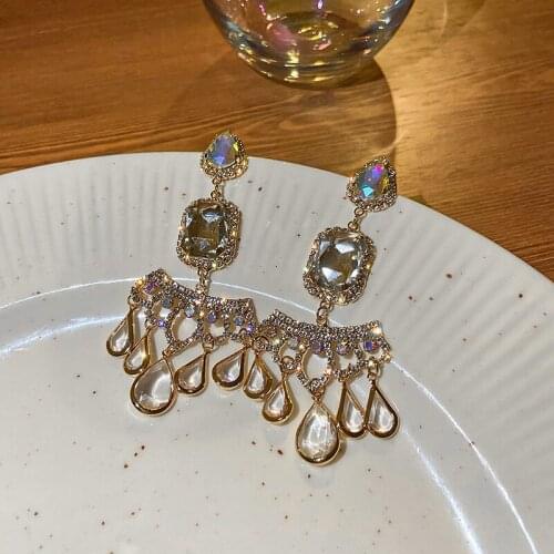 FYUAN Water Drop Crystal Dangle Earrings for Women Bohemian Style Earrings Weddings Party Jewelry Accessories