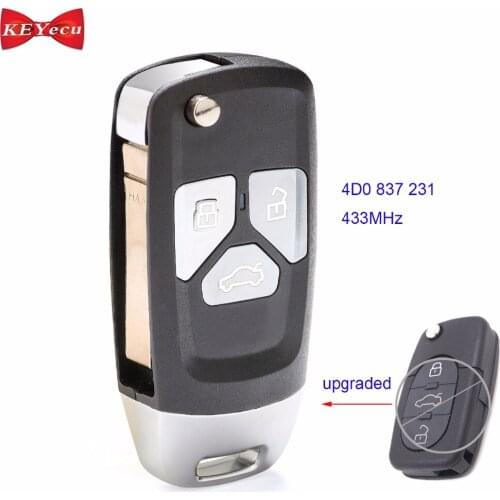 KEYECU for Audi A2 A3 B5 A4 A6 Quattro RS Replacement Upgraded Remote Control Car Key Fob 433.92MHz 4D0 837 231