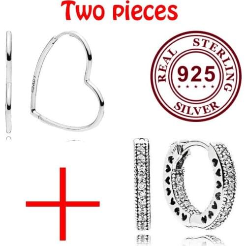 100% 925 Sterling Silver Pan Earring Fashion Hollow Heart With Crystal Earrings For Women Wedding Gift Fashion Jewelry