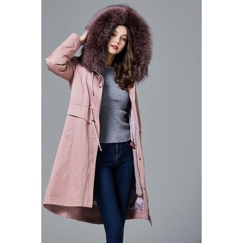 Coat Female Real Rabbit Liner Parka 2020 Winter Jacket Women Raccoon Fur Collar Long Trench Coats MY3894