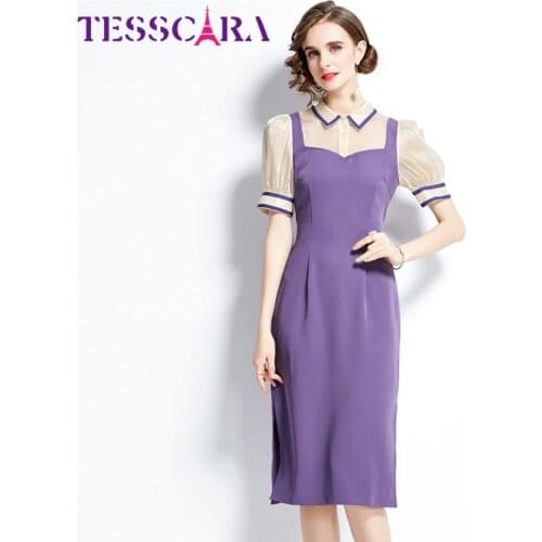 TESSCARA Women Summer Elegant Dress Festa High Quality Long Office Party Robe Femme Runway Patchwork Designer Casual Vestidos