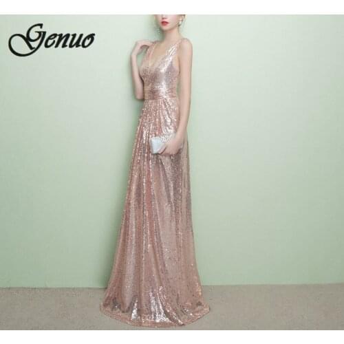 Luxury Summer Dress Women 2019 Elegant Sexy Sleevelesss V-neck Mermaid Sequin Dress Formal Bridesmaids Long Party Dress