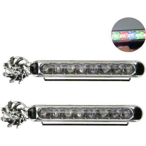 1pair 8 x LEDs No Wiring Wind Power Grille Vehicle Lights With Fan Rotation For Car Fog Warning / Daytime Running Lamp