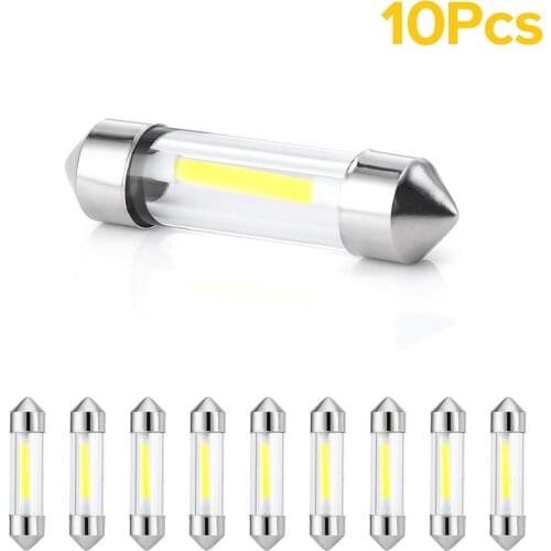 10Pcs Interior 36mm Canbus COB C5W 12V Glass Lens LED Festoon 36mm Dome Light Lamps Bluds 36mm Auto Car High Quality