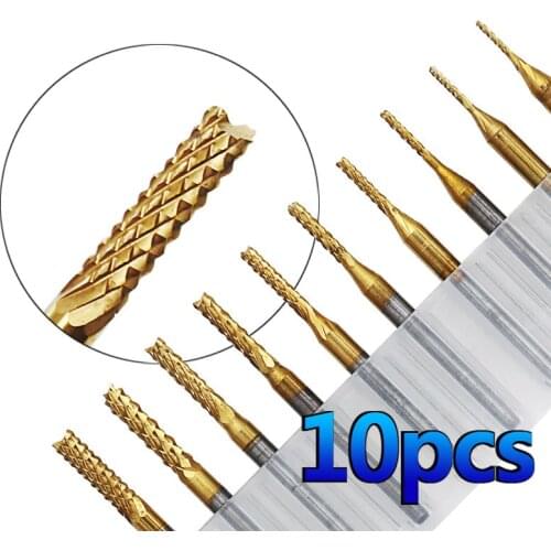 10Pcs 1/8'' 0.8-3.175mm 0.6-1.5mm PCB Drill Bit Set Engraving Cutter Rotary CNC End Mill