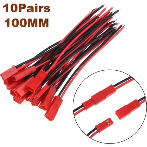 100mm 10 Set Male&Female Connector JST Plug Cable For RC BEC Battery Helicopter DIY FPV Drone 2 Pin Connectors Terminals