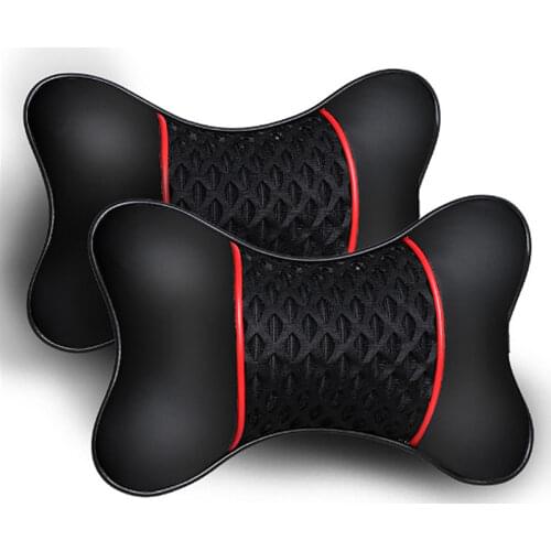 2PCS PU Leather Knitted Car Headrest Pillow Neck Support Cushion Seat Accessories