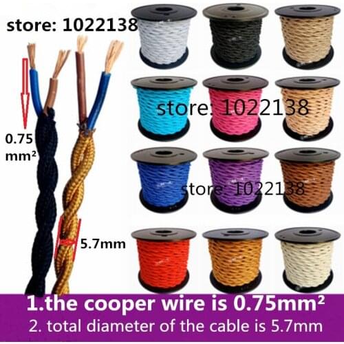 2 Core 2*0.75mm Vintage Fabric Twisted Electrical Wire Woven Textile Cable Braided house Pendant Lamp Cord Edison Lighting Wire
