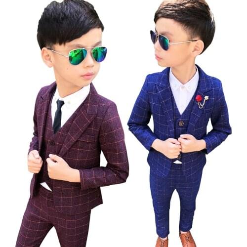 2021 Plaid Formal Suit for Boys Dresses Kids Wedding Suits Blazer Gentelman Children School Outfits Toddler Party Clothes Sets