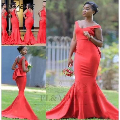 2021 Mermaid Bridesmaid Dresses Off-the-Shouder V Neck South African Bridesmaid Dress Lace Up Back Wedding Party Gowns