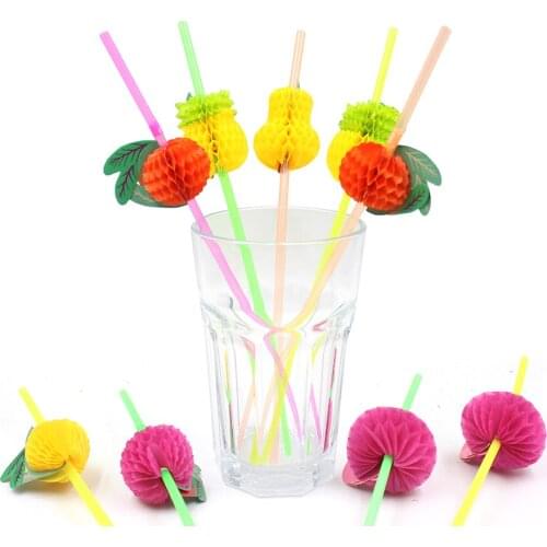 25PCS 3D Tropical Fruit Pineapple Cocktail Straws Disposable Juice Drinking Straw Hawaii Beach Pool Summer Party Decoration